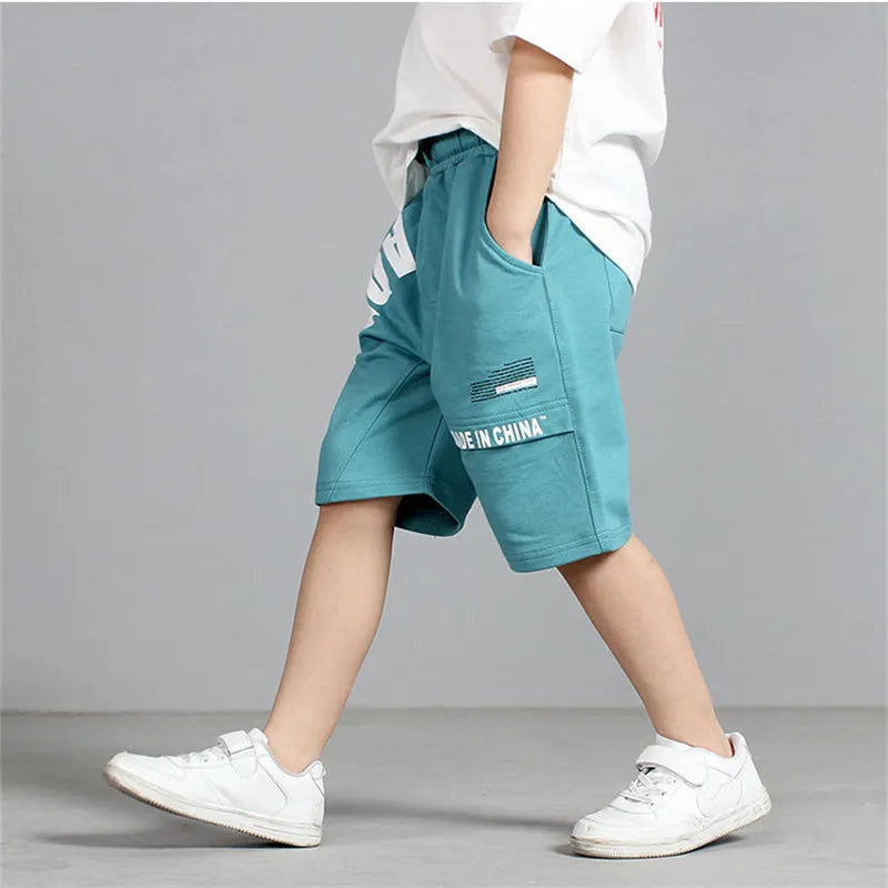 2025 New Summer Kids Boys Knitted Shorts Patchwork Striped Soft Cotton Sporty Shorts For Teenagers Big Boys 2-14 Years Wear