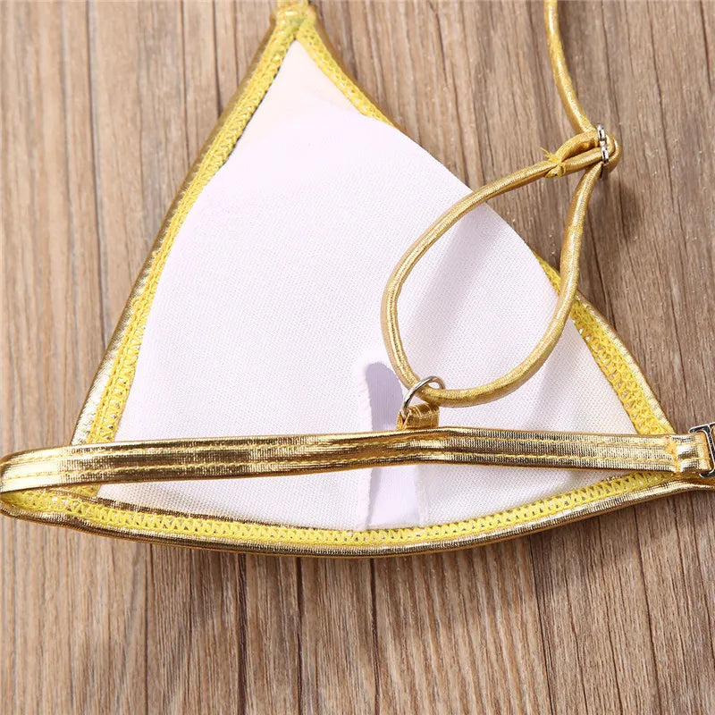 Women Bikini Sets Gold Color Sequins Bikini Set Women Swimwear Push Up Padded Swimwear For Women