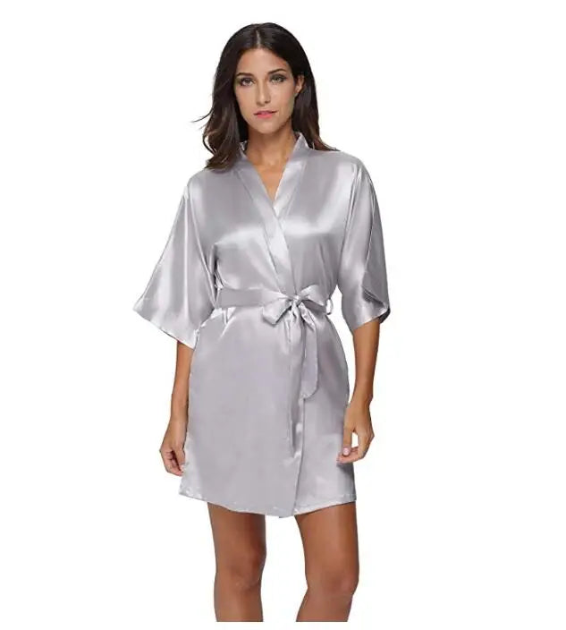 Silk Satin Wedding Bride Bridesmaid Robe Floral Bathrobe Short Kimono Robe Night Robe Bath Robe Fashion Dressing Gown For Women