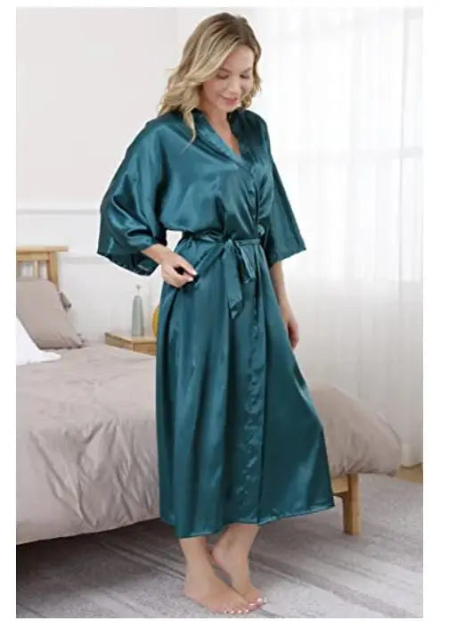 Plus Size S-XXXL Rayon Bathrobe Womens Kimono Satin Long Robe Sexy Lingerie Classic Nightgown Sleepwear with Belt