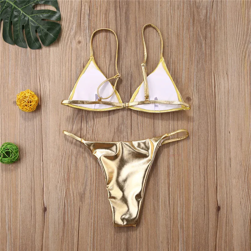 Women Bikini Sets Gold Color Sequins Bikini Set Women Swimwear Push Up Padded Swimwear For Women
