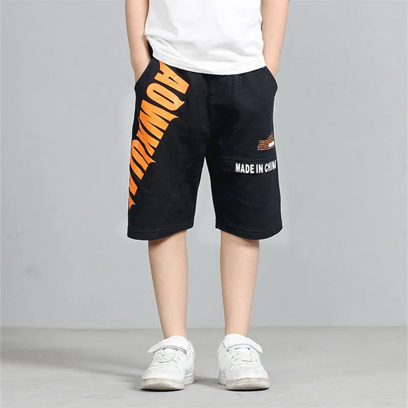 2025 New Summer Kids Boys Knitted Shorts Patchwork Striped Soft Cotton Sporty Shorts For Teenagers Big Boys 2-14 Years Wear