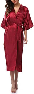 Plus Size S-XXXL Rayon Bathrobe Womens Kimono Satin Long Robe Sexy Lingerie Classic Nightgown Sleepwear with Belt