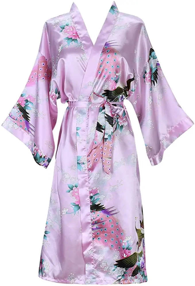 Silk Satin Wedding Bride Bridesmaid Robe Floral Bathrobe Short Kimono Robe Night Robe Bath Robe Fashion Dressing Gown For Women