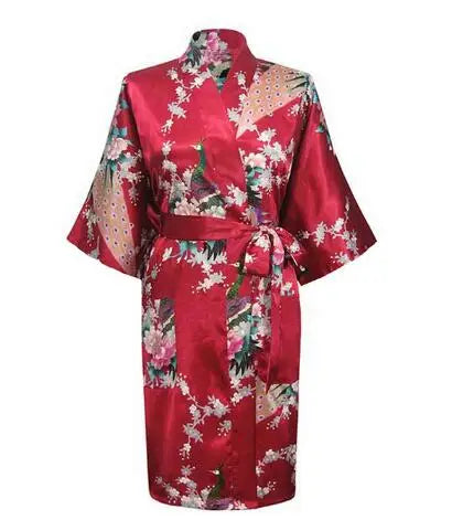 Satin Silk Women Wedding Bridemaid Robe Sexy Crane Print Bathrobe Short Long Kimono Night Gown Robe Fashion Dressing Gown Female