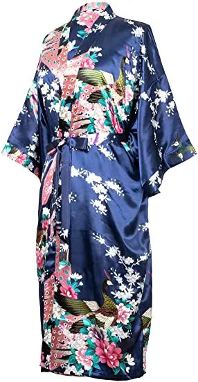 Satin Silk Women Wedding Bridemaid Robe Sexy Crane Print Bathrobe Short Long Kimono Night Gown Robe Fashion Dressing Gown Female