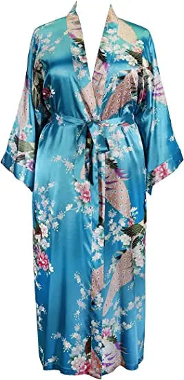 Satin Silk Women Wedding Bridemaid Robe Sexy Crane Print Bathrobe Short Long Kimono Night Gown Robe Fashion Dressing Gown Female