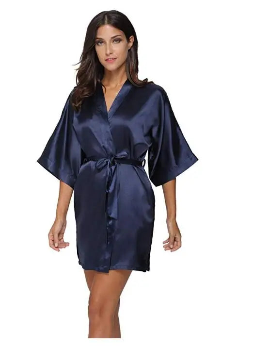 Silk Satin Wedding Bride Bridesmaid Robe Floral Bathrobe Short Kimono Robe Night Robe Bath Robe Fashion Dressing Gown For Women
