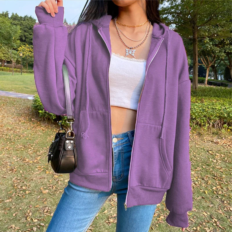 Korean Solid Fleece Hoodie for Women