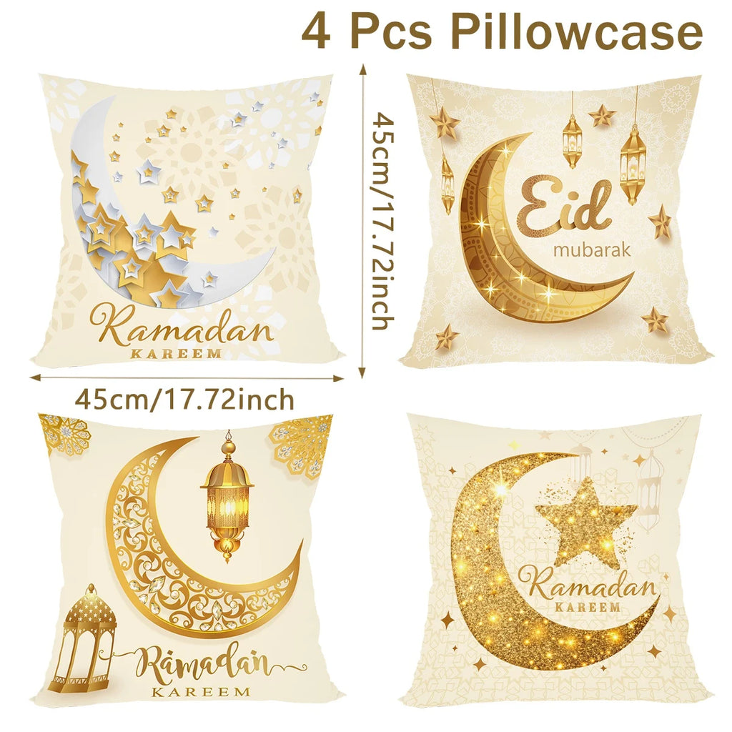 4Pcs Ramadan Kareem Pillowcase Ramadan Decoration 2026 For Home Sofa Cushion Islamic Muslim Party Supplies Eid Gift Pillow Cover