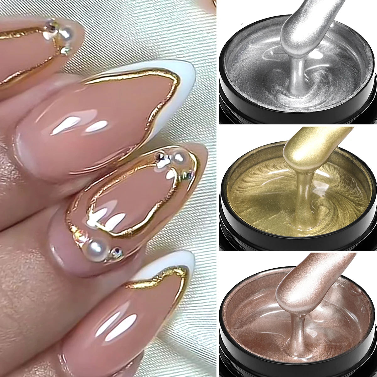 2/3pc Metal Painting Nail Gel Polish Set Gold Silver DIY Nail Art Supplies Varnish Semi Permanent UV/LED Manicure Gel Design