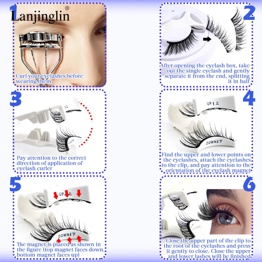 3D Magnetic False Eyelashes Tweezer Set Reusable Natural Eyelashes Mink False Lash Professional Eyelash Extension Makeup Tool
