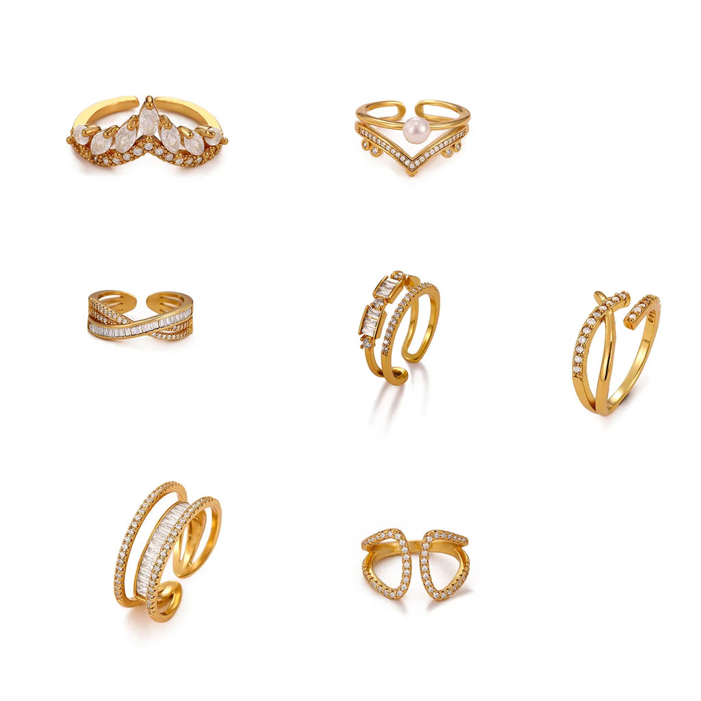 Shiny Rhinestone Ring For Women Party Gold Color Fashion Double Layer Zircon Anillos Geometric Jewelry Accessories 2026 New Gift