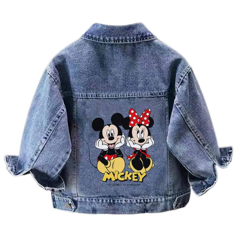 Baby Boys Girls Denim Jacket Children Mickey Mouse Minnie Daisy Cartoon Long Sleeve Single-Breasted Coat Kids Clothes Outerwear