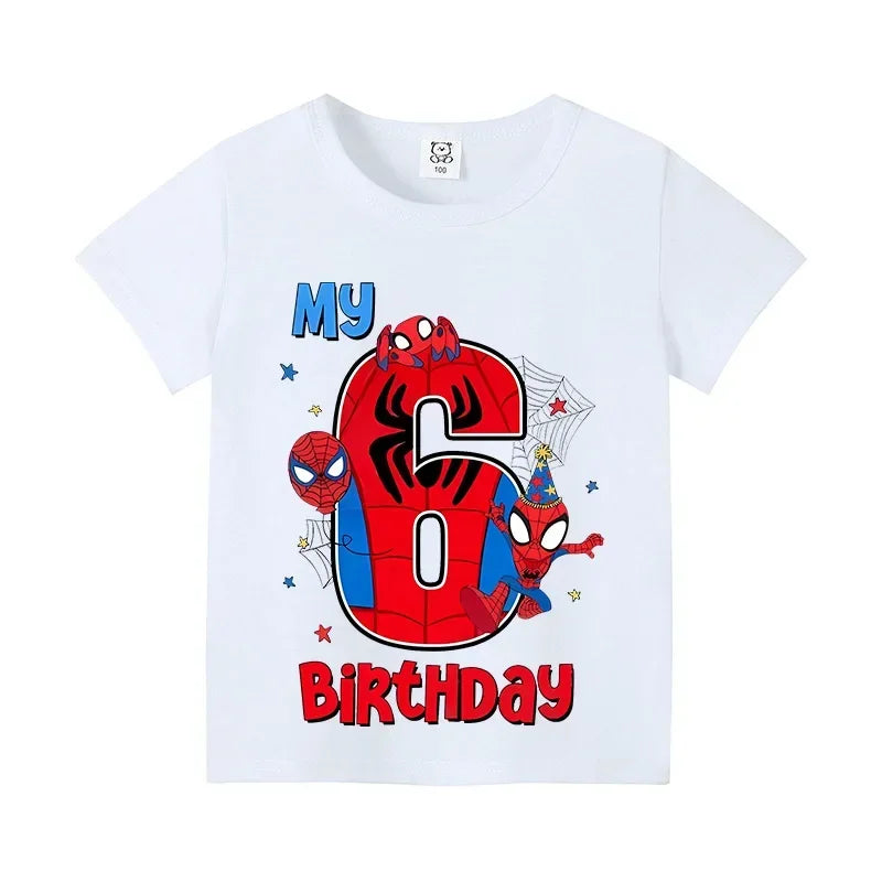 Spiderman Kids Number T-shirt Birthday  Summer Toddler Clothes