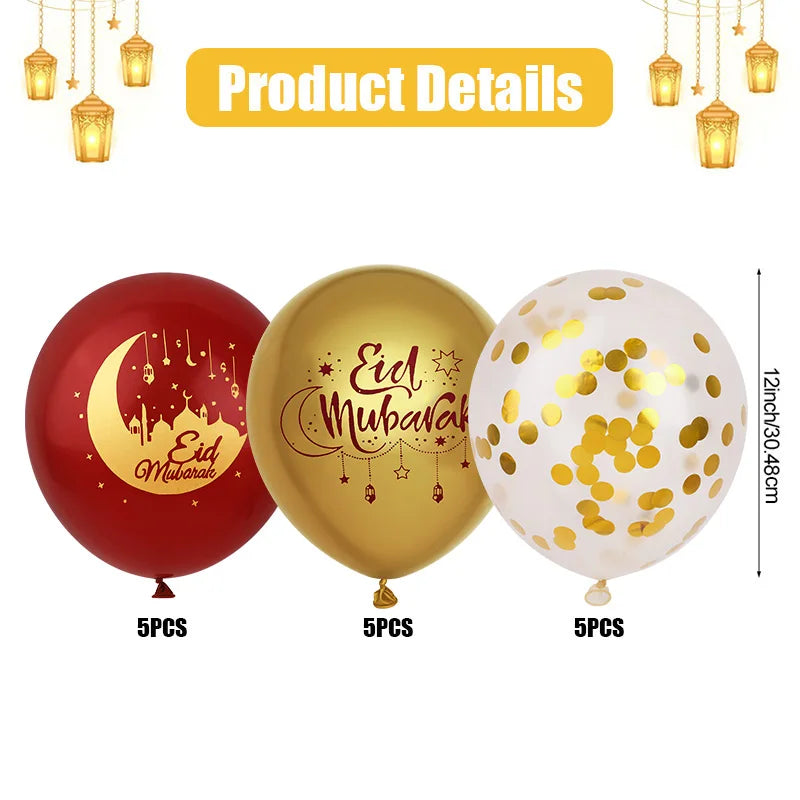 15-30Pcs Eid Mubarak Moon Star Latex Balloons Kit 2026 Muslim Islamic Festival Party Decoration Supplies Ramadan Kareem Gifts