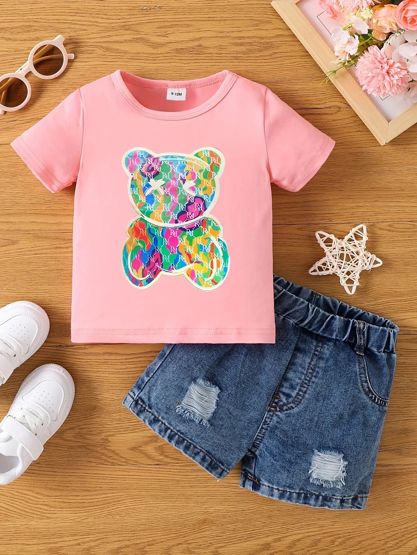 Aby Boys and Girls Summer Hot Painted Round Neck Short-sleeved Top Girls    Just T-shirts. Shorts not included