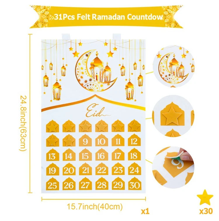 2026 Ramadan Countdown Calendar Eid Mubarak Felt Countdown Ramadan Calendar Muslim Party Decoration Craft Eid Al-Adha Ornament