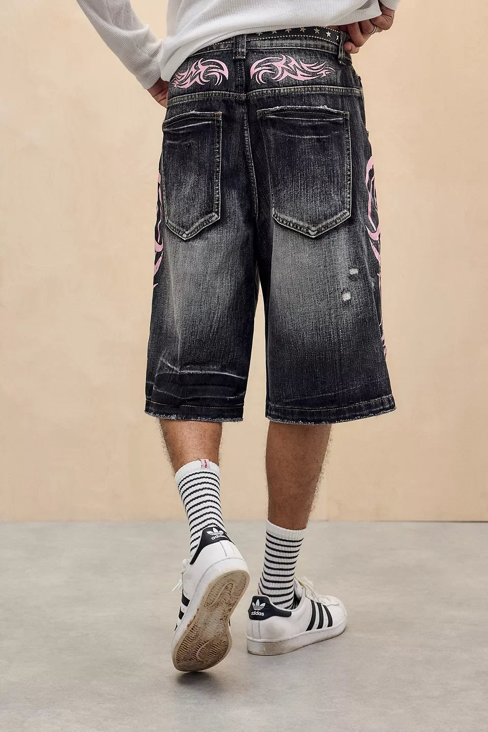 American Retro Gothic Women Denim Shorts Pattern Embroidery Loose Unisex Shorts Y2K Printing Korean Casual Fashion Couple Shorts