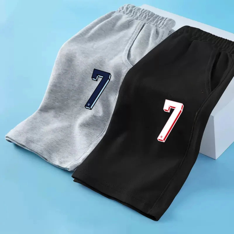 Children Shorts with Football Numbers Boys' Summer Sports Pants Thin Cotton Half Pants No.7-10