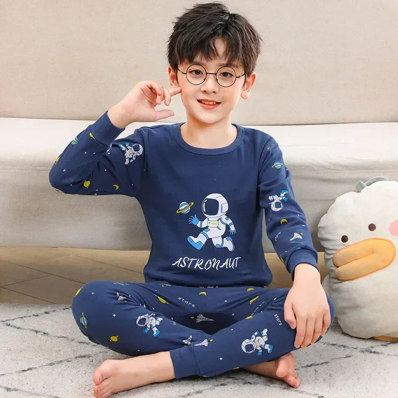 Boys Pajamas Sets 2 to 3 4 5 6 7 8 9 10 11 12 13 Years Cotton Soft Long Sleeve Toddler Boy Pijamas Set Blue Astronaut Pyjamas