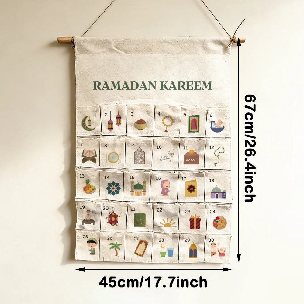 Ramadan Kareem Countdown Calendar with 30 Pockets Eid Mubarak Gifts Ramadan Decorations 2026 Muslim Families Children's Gift