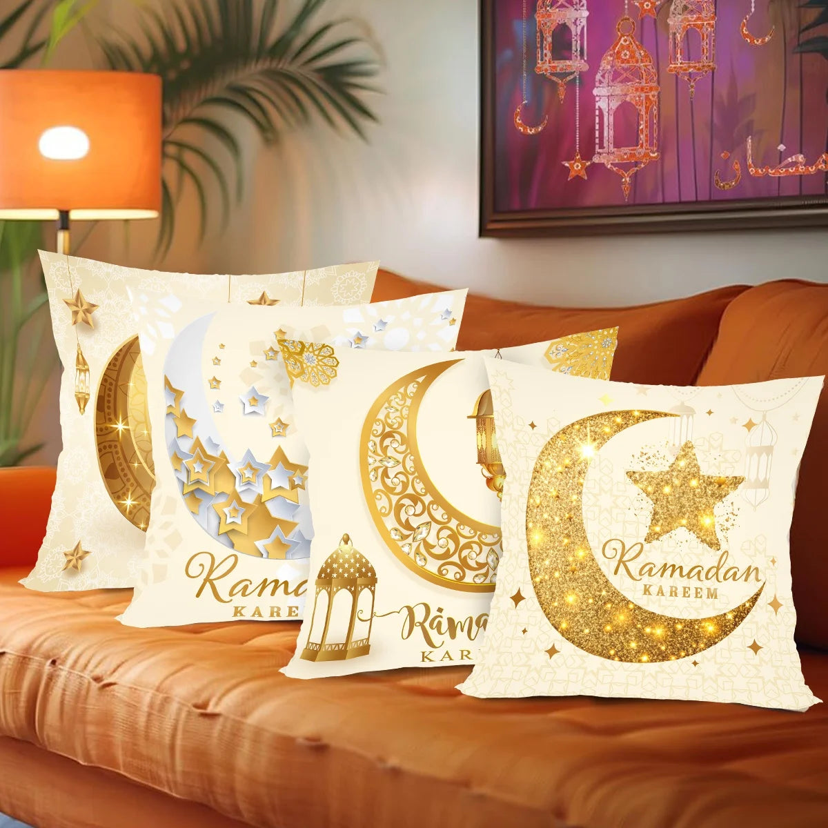 4Pcs Ramadan Kareem Pillowcase Ramadan Decoration 2026 For Home Sofa Cushion Islamic Muslim Party Supplies Eid Gift Pillow Cover