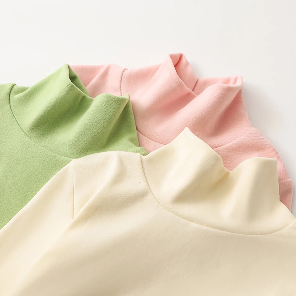 Soft and Comfortable Children Long Sleeve Solid Color T-Shirt with Half High Neck Suitable Autumn and Winter Cold Season Wearing