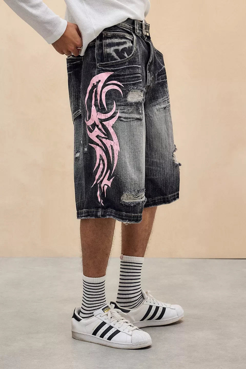 American Retro Gothic Women Denim Shorts Pattern Embroidery Loose Unisex Shorts Y2K Printing Korean Casual Fashion Couple Shorts