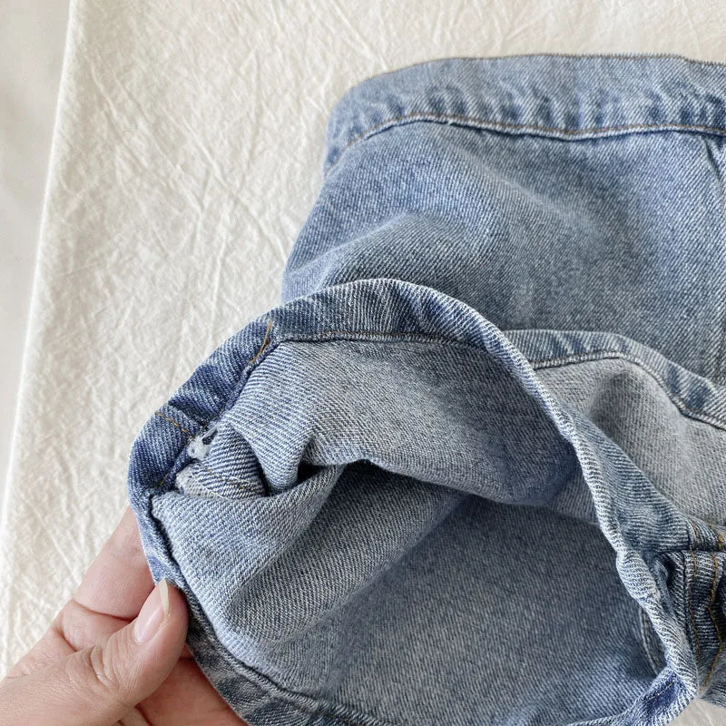 Korean Fashion New Summer Kids Girl Skirt Shorts Solid Elastic Waist Button Soft Denim Culotte Children Versatile Clothing