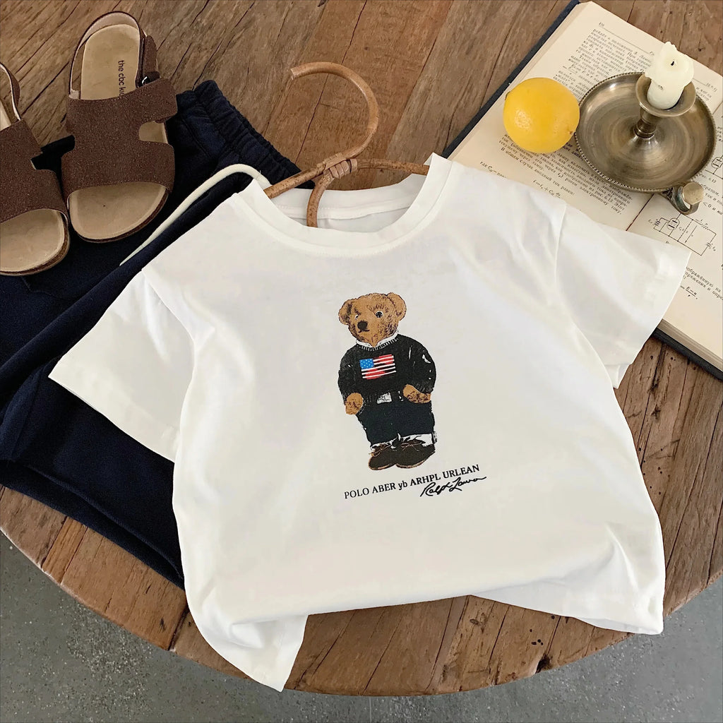 Children T-shirt With Added Sugar Summer New Product for Boys Girls Cartoon Teddy Bear Short Sleeved T Baby Cute Pattern