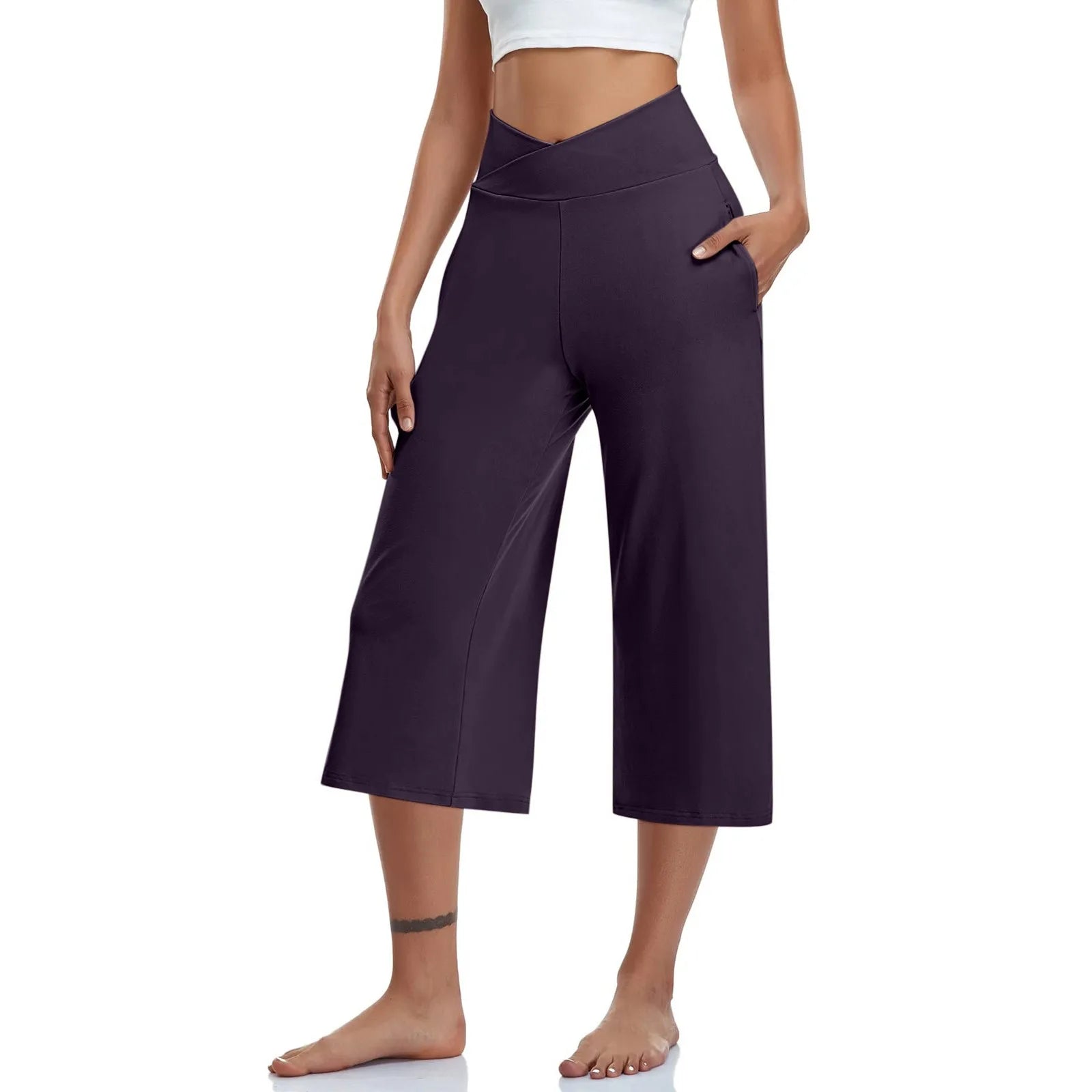 Summer Sports Pants Women'S Elastic High Waisted Casual Pants 3/4 Long Pants Solid Color Slim Fit Capris Yoga Pants Jogging Pant