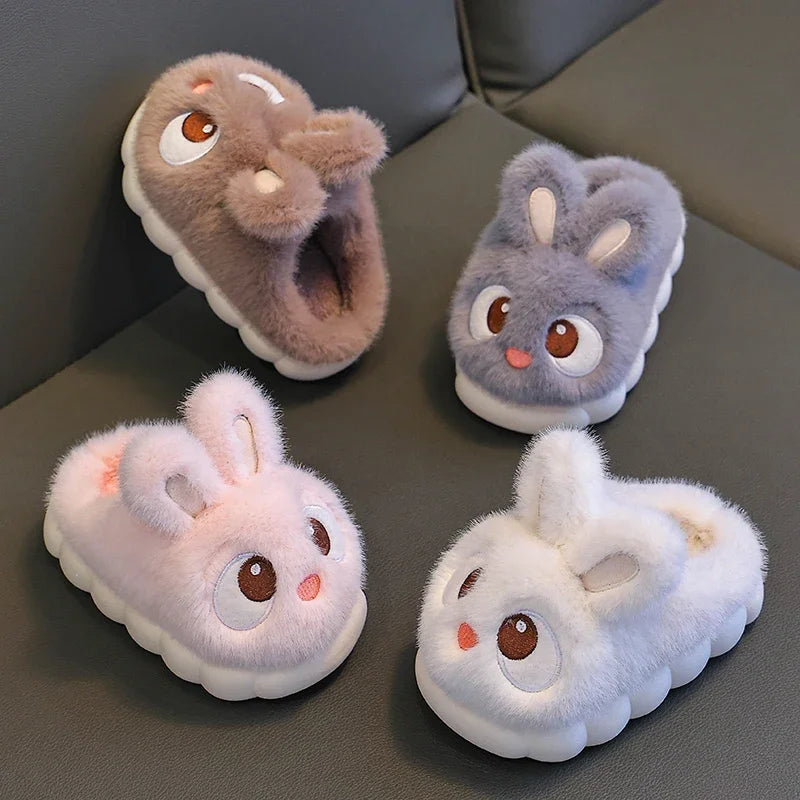 2026 New Cute Rabbit Children's Cartoon Winter Slippers Comfortable Warm House Shoes Boys Girls Indoor Home Fluffy Slippers
