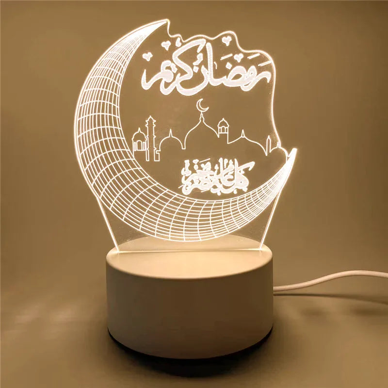 LED Night Light USB Operated Eid Mubarak Table Lamp Ornament Eid Al Adha Room Decor Valentine's Day Ramadan Decorations 2026