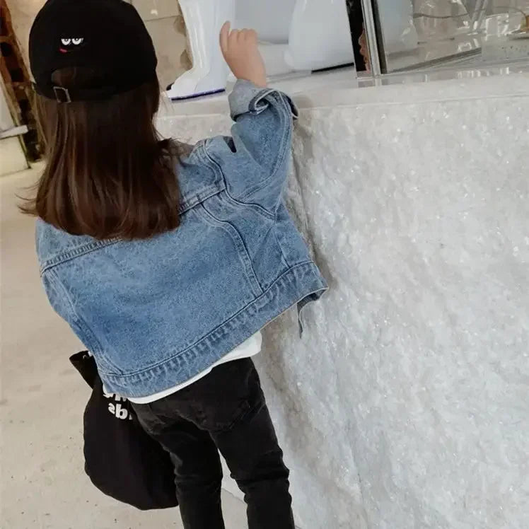 Girls Spring and Autumn New Denim Jacket Korean Loose Fashion Baby Jacket Short Children Neutral Cool All-match Coat