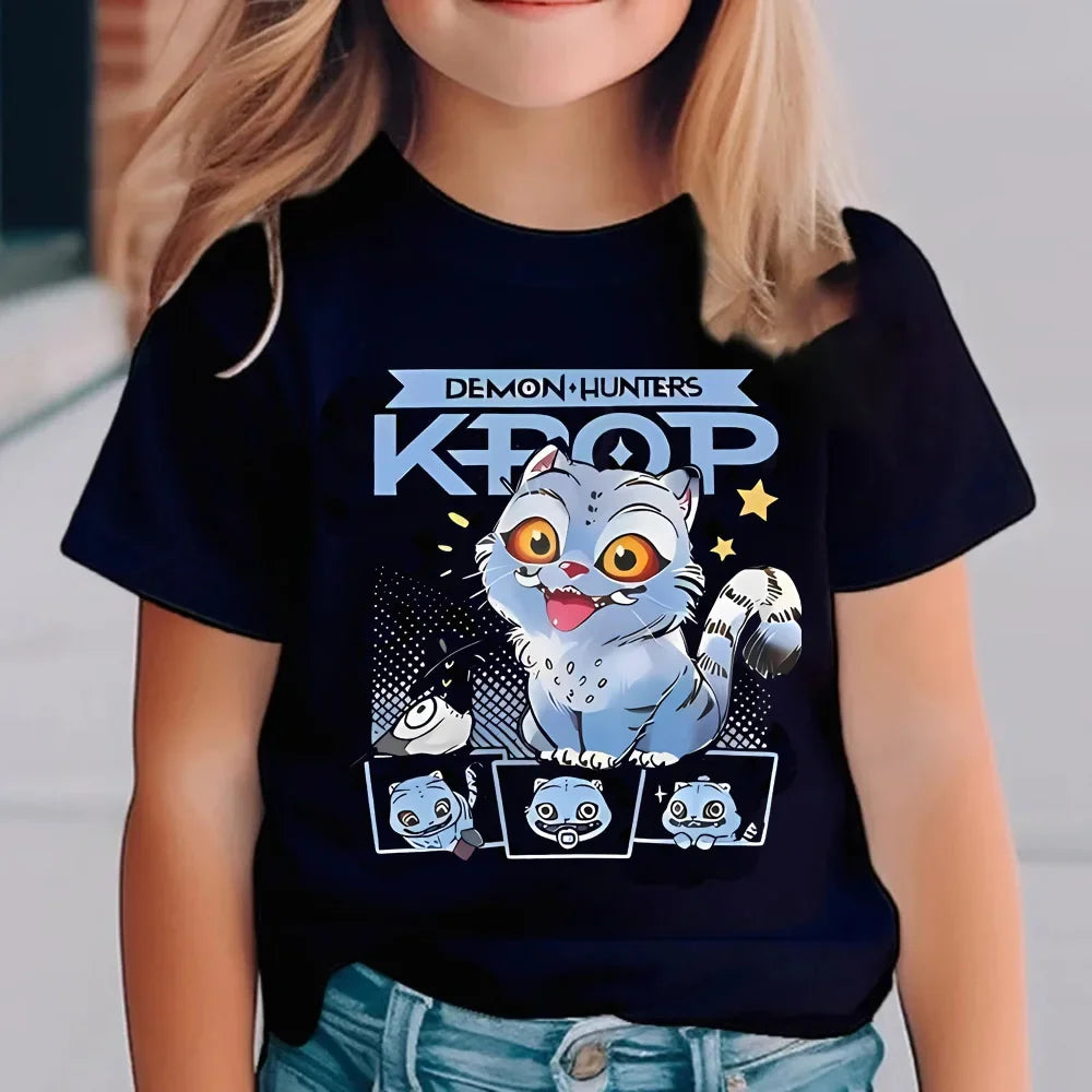 Kpop Demon Hunters Kids T-Shirt Short Sleeve Saja Harajuku Style Cute Unisex Kdis Top for Boys And Girls