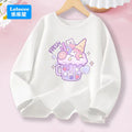3-14years Girls' Pink Long Sleeve T-shirt - Cute "FRESH" Drink & Animal Print Kids Cotton Top 2026 Spring New