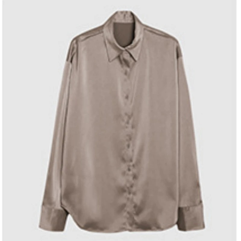 Spring Satin Button-Up Blouse for Women