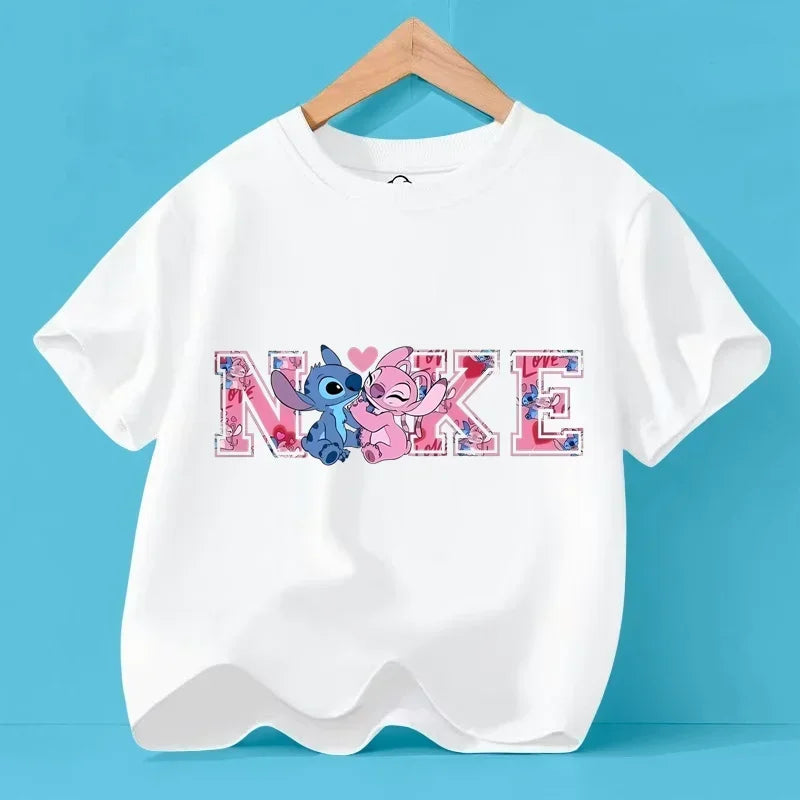 Disney Y2K Stitch the Trucksuit Kawaii Anime Cartoon Baby Girl Boy Fashion T-Shirt Children's Brand Tops