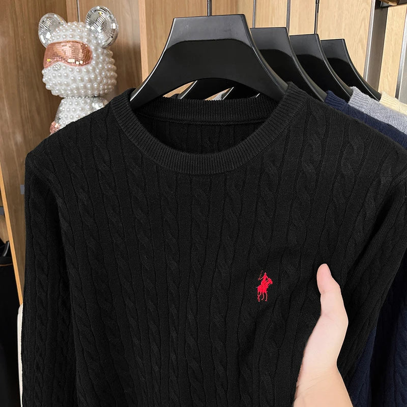 Autumn/Winter 2025 Anti Pilling Sweater Embroidered Fried Dough Twists Solid Long Sleeve Knit Sweater German Velvet Sweater