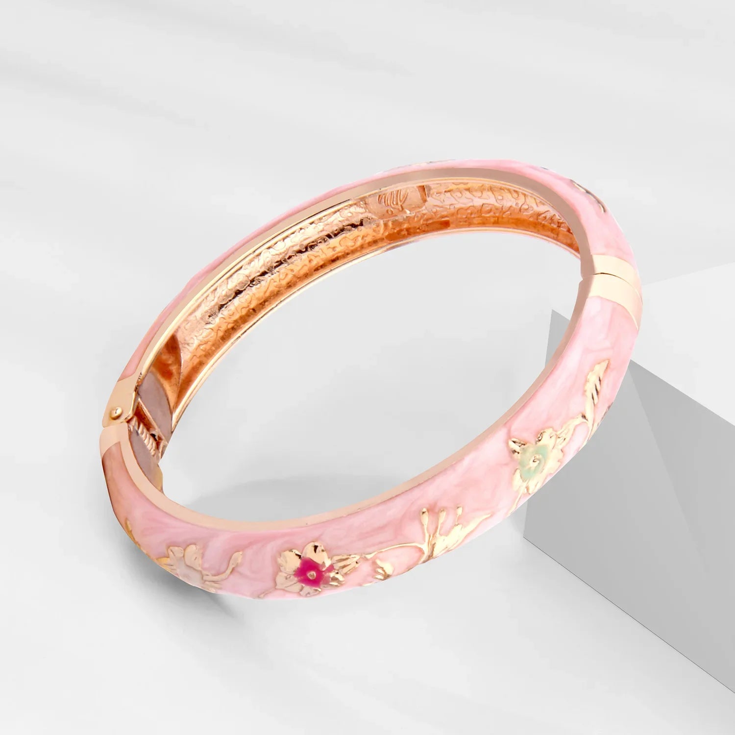 Hollow Bracelets For Women Enamel Bangles Cloisonne Women's Bracelet Pink Bangle On Hand Alloy Jewelry India African Hawaiian