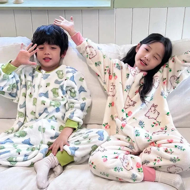 Cartoon Flannel Fleece Children Baby Sleepwear Warm Winter Clothes Toddler Sleep Clothing Pajamas For Girls Boys Kids 1-6T