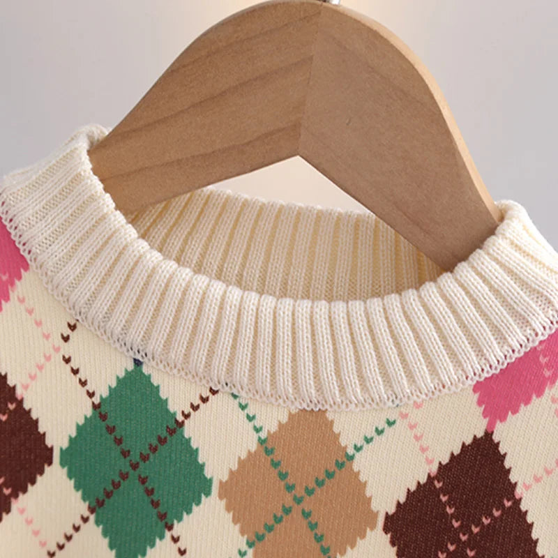 Girls' Sweater Thickened Autumn/Winter New Fashionable Versatile Children's Knitted Sweater Girls' Top Sweet and Cute