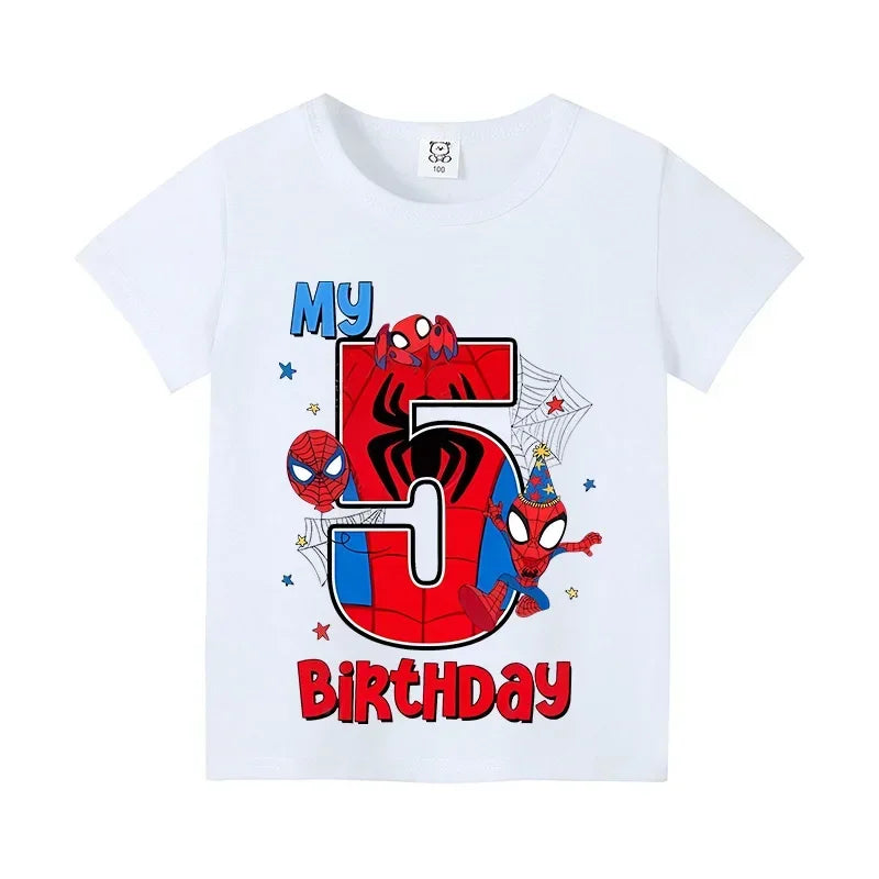 Spiderman Kids Number T-shirt Birthday  Summer Toddler Clothes