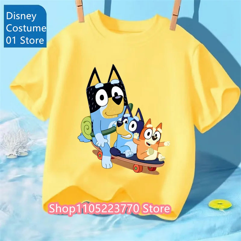 Kids Bluey Cartoon T-Shirt Autumn Winter Short Sleeve Warm Anime Print Comfortable Sweatshirt for Boys and Girls Daily Use