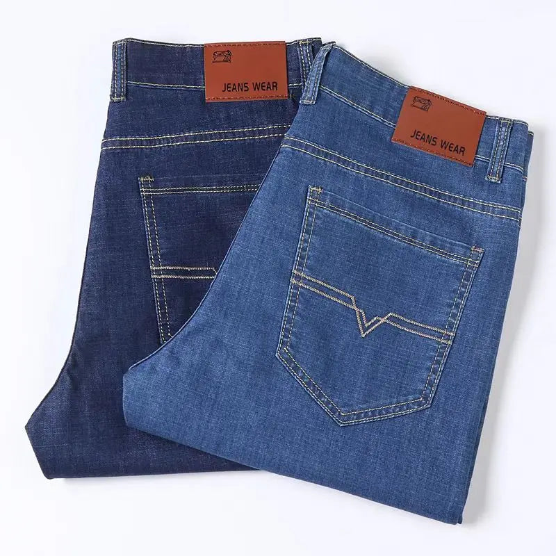 Summer Men's Denim Shorts Thin, Breathable, Loose, Business Pentagram Pants Fashionable and Comfortable Straight Shorts Blue