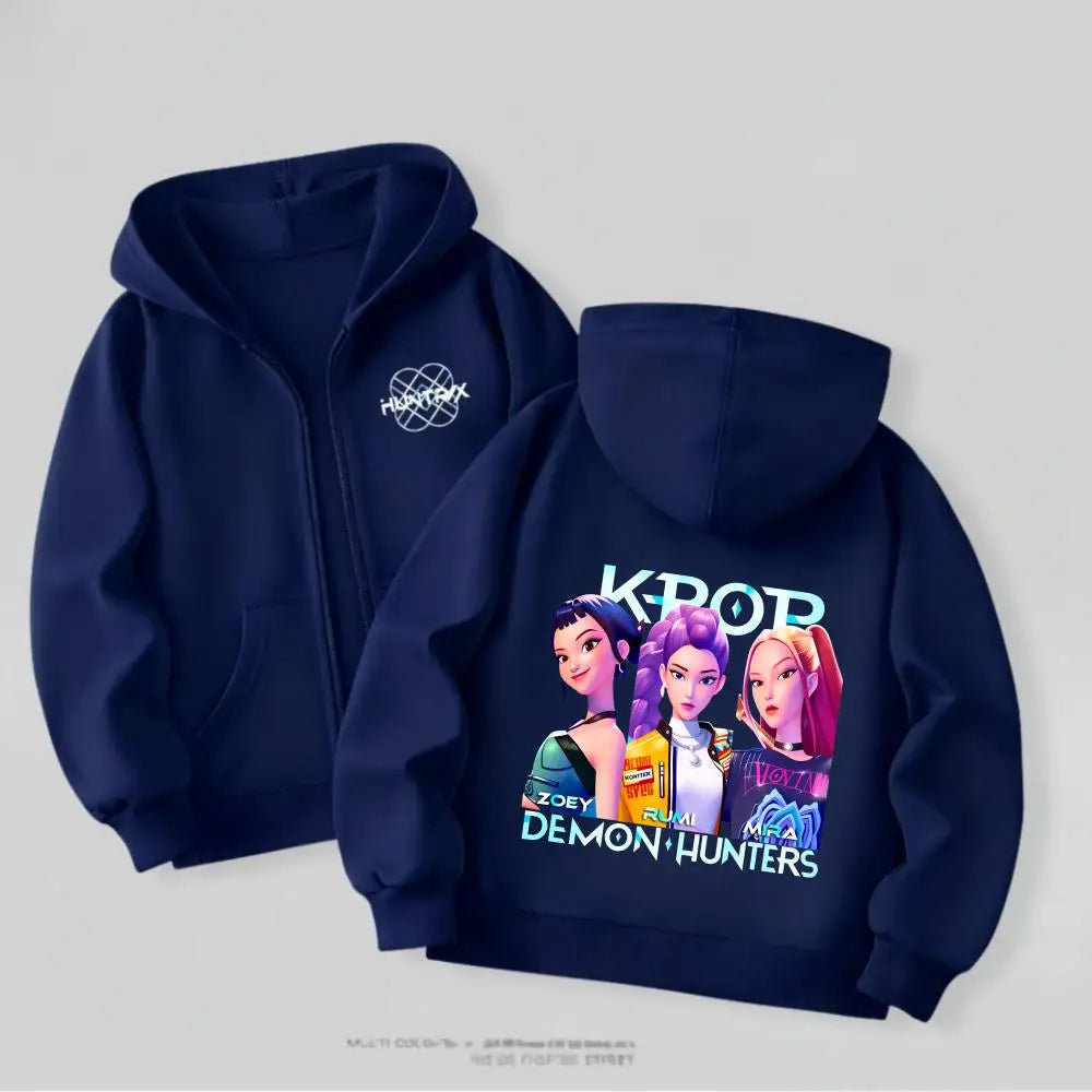 Kpop Demon Hunters Girls Hooded Jacket Spring New Kids Clothing Casual Cartoon Outerwear Children's Clothes Fashion Coats Thin