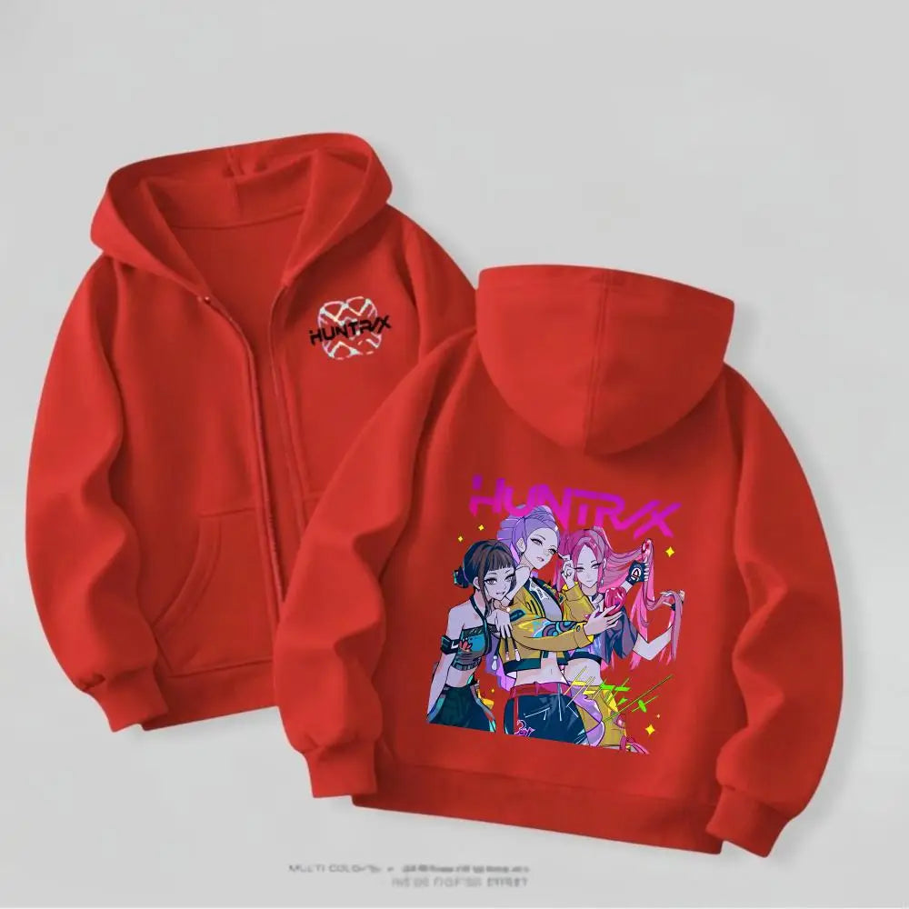 Kpop Demon Hunters Girls Hooded Jacket Spring New Kids Clothing Casual Cartoon Outerwear Children's Clothes Fashion Coats Thin