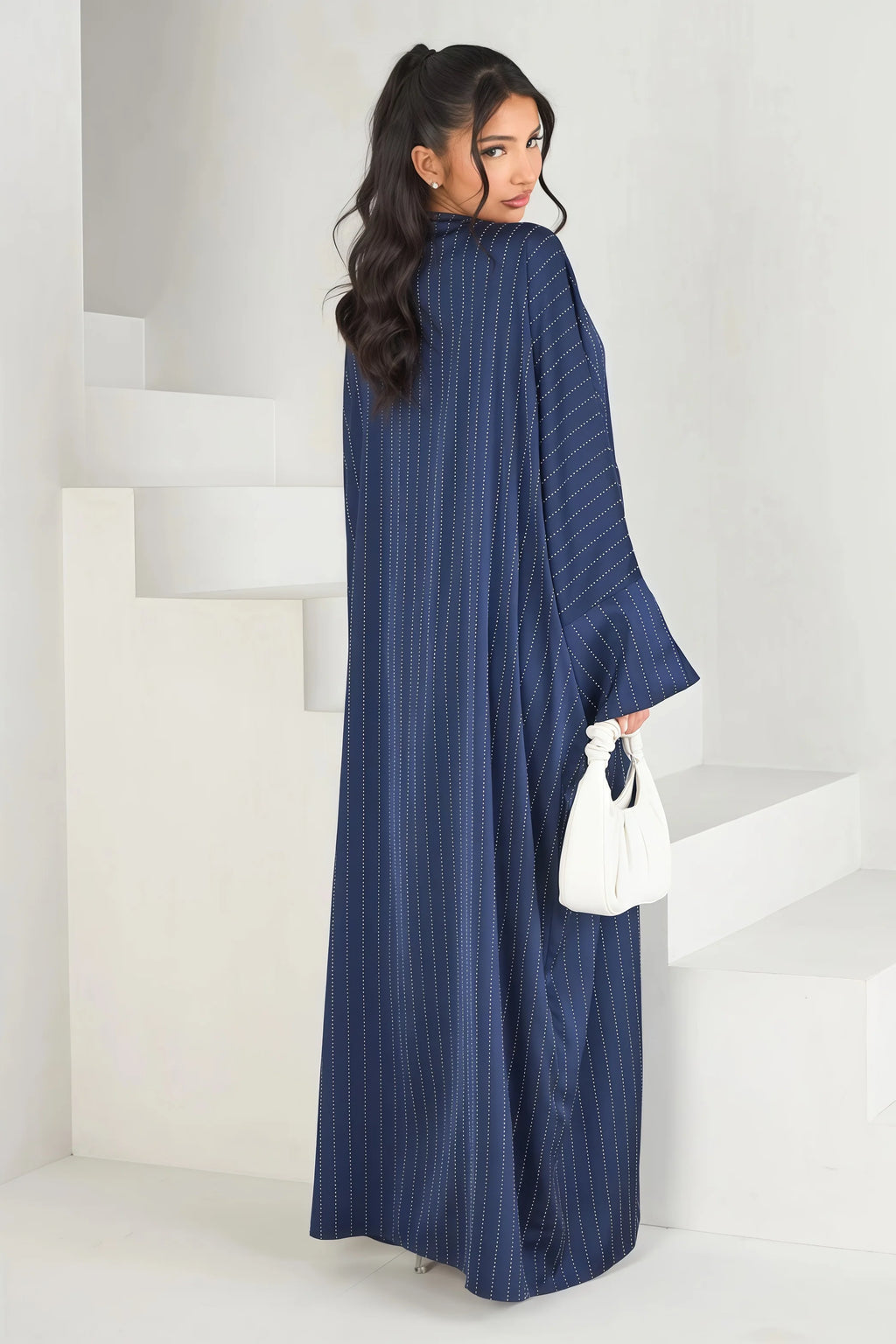 2025 New Elegant Blue Abaya with Sparkling Rhinestone Middle Eastern Aesthetic Loose Cardigan Silhouette Ideal for Modest Wear