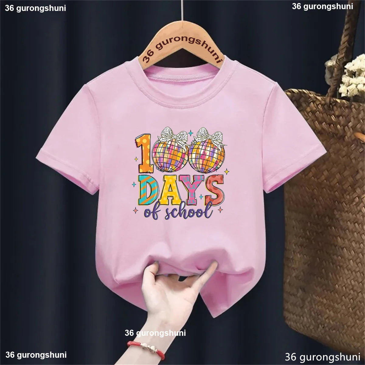 New Girls T Shirt Glitter 100 Days Shirt Children Clothes Girl Disco Ball 100 Days Of School Fashion T-Shirt Retro School Tee